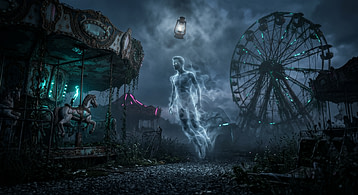 a Male Figure Drifts Through a Deserted Carnival World After Death